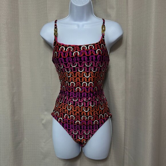 Trina Turk Echo One Piece Swimsuit Women's Size 6 Chain Accent Padded Cup NWT - Picture 1 of 8